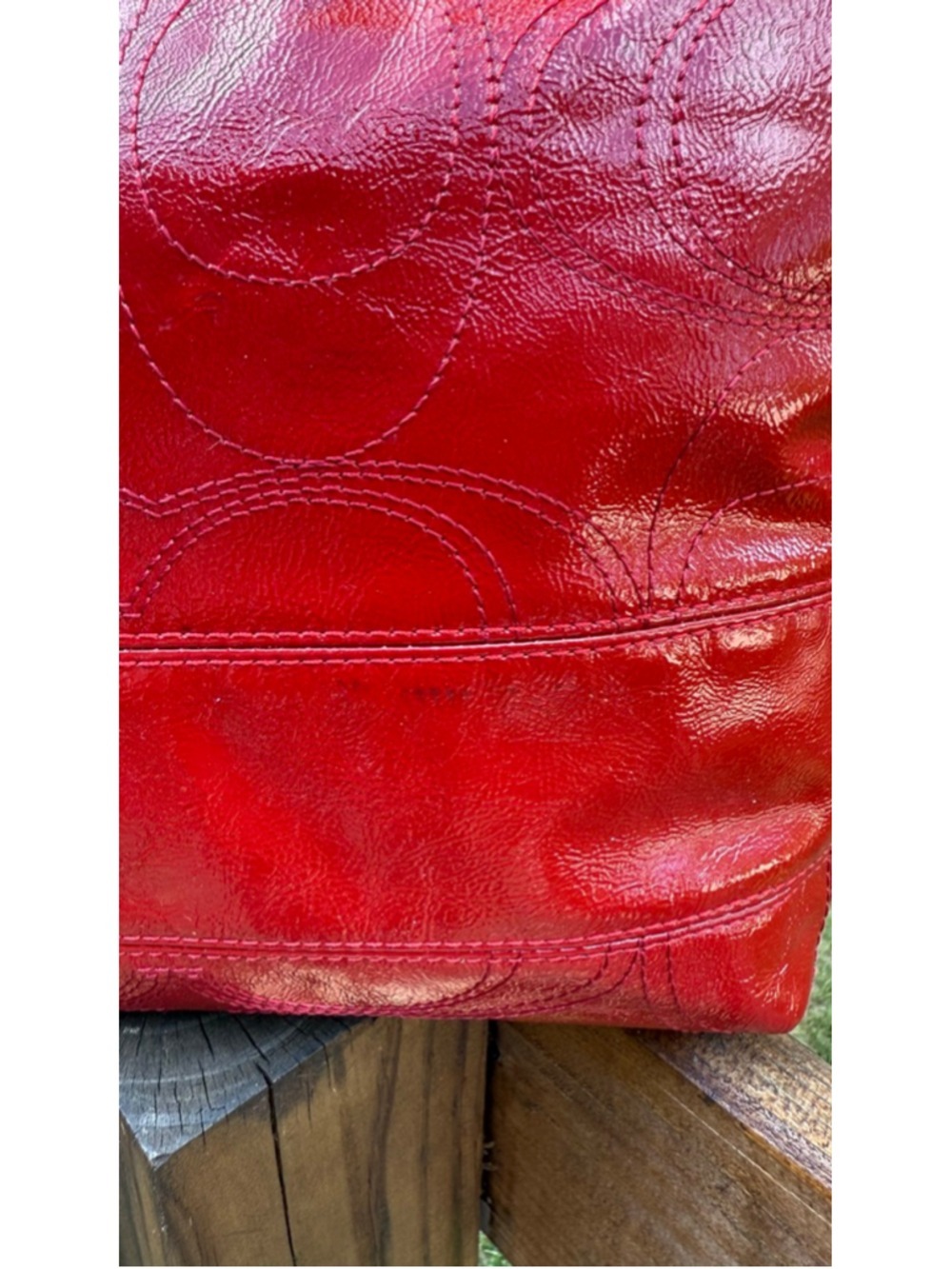 Coach Y2K Signature Patent Leather Zip Top Tote Red Style F15142 - Picture 11 of 11